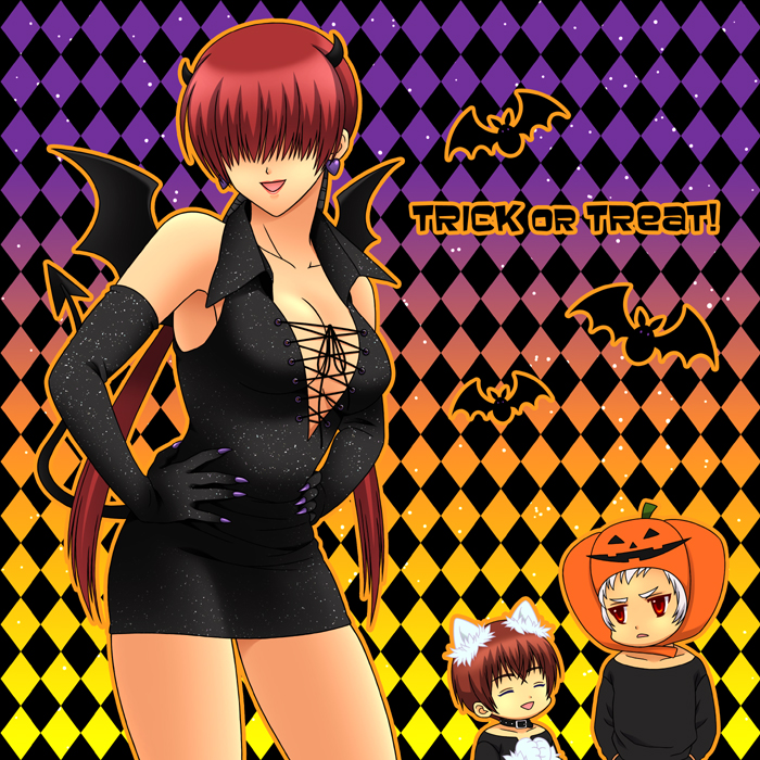 2boys, alternate_costume, animal_ears, bare_shoulders, bat, bat_wings, black_dress, black_gloves