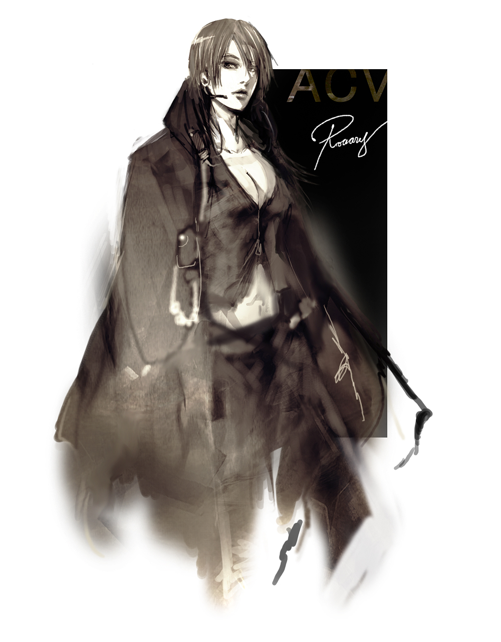 armored_core_5, breasts, cleavage, headset, highres, jacket, koyama_sousuke, lips