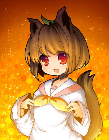 animal_ears, flat_chest, lowres, mosho, open_mouth, original, pappa_(mad), red_eyes, short_hair, smile, solo, tail
