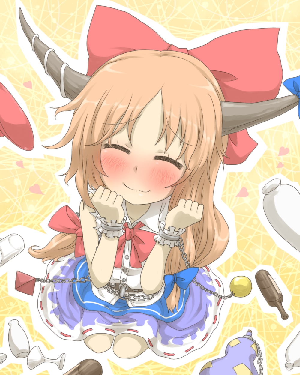 ^_^, blush, bow, chain, chains, closed_eyes, eyes_closed, hair_bow