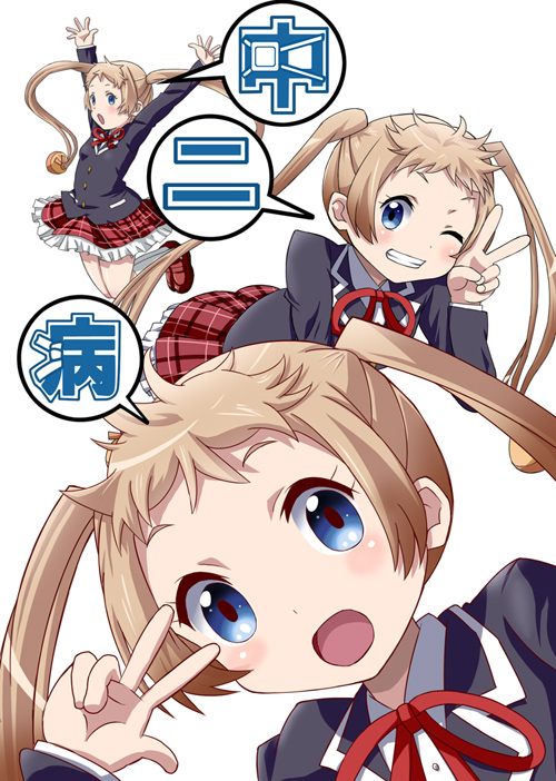 3girls, blonde_hair, blue_eyes, chuunibyou_demo_koi_ga_shitai!, dekomori_sanae, ef_(artist), long_hair, multiple_girls