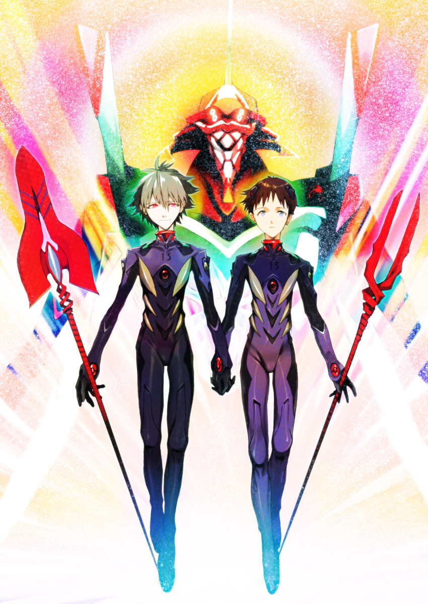 absurdres, blue_eyes, brown_hair, eva_13, evangelion:_3.0_you_can_(not)_redo, hand_holding, highres, holding_hands