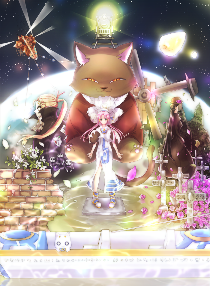 aria, aria_pokoteng, brick_wall, cait_sith_(aria), cat, cross, hat, ivioss