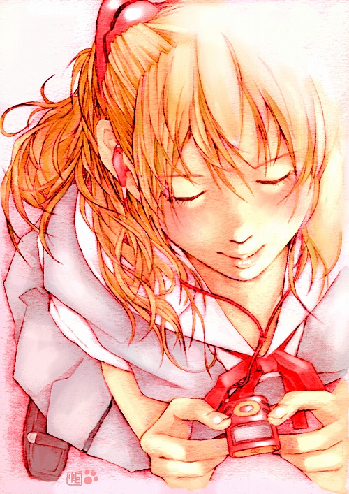 closed_eyes, digital_media_player, earphones, ipod, kotatsu-spirit, long_hair, neon_genesis_evangelion, product_placement