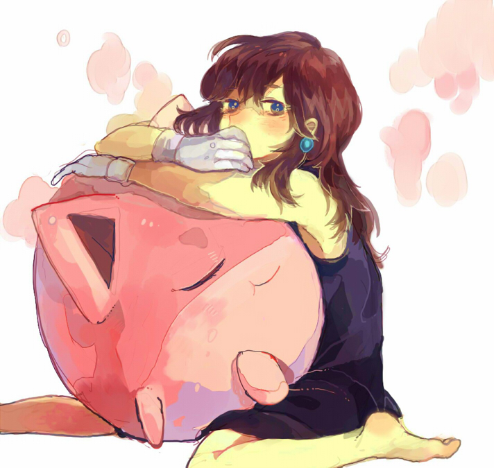1girl, bare_legs, barefoot, black_dress, blue_(pokemon), blue_eyes, brown_hair, dress