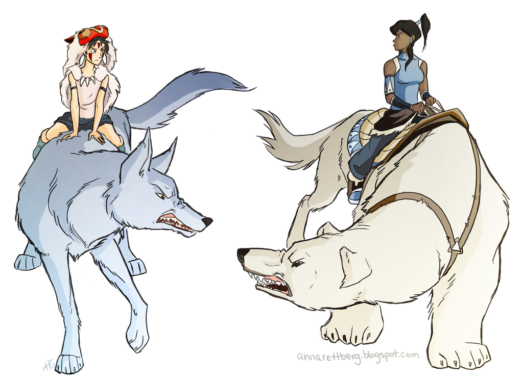avatar_legends, crossover, ghibli, korra, mononoke_hime, naga_(avatar), san, the_legend_of_korra