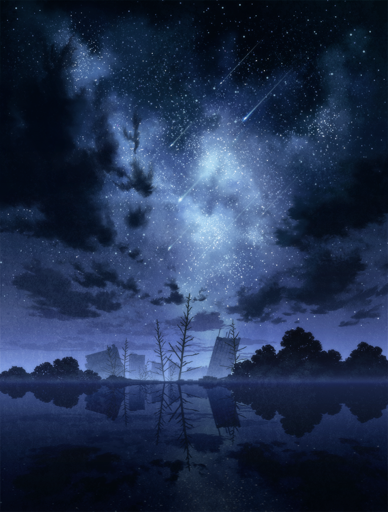 blue, cloud, clouds, meteor, night, night_sky, no_humans, original