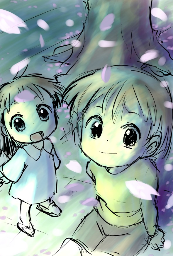 cherry_blossoms, child, jkt_(sheltem), multiple_girls, open_mouth, original, petals, smile