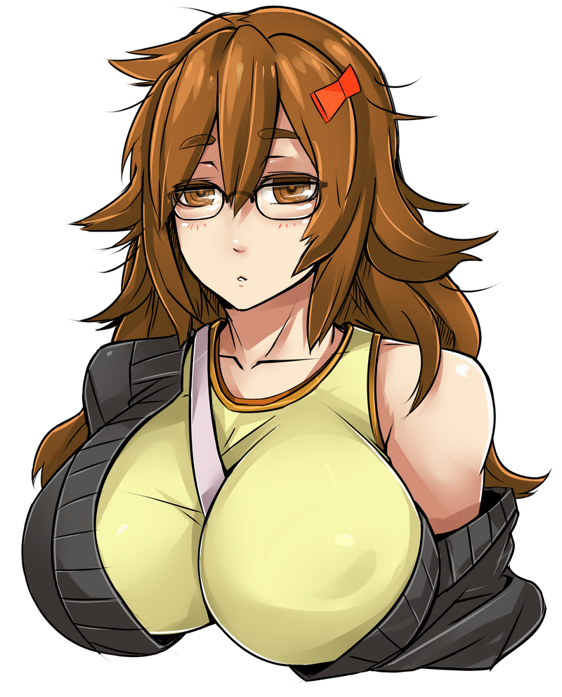 bare_shoulders, between_breasts, bow, breasts, brown_hair, bust, eyebrows, fate/extra