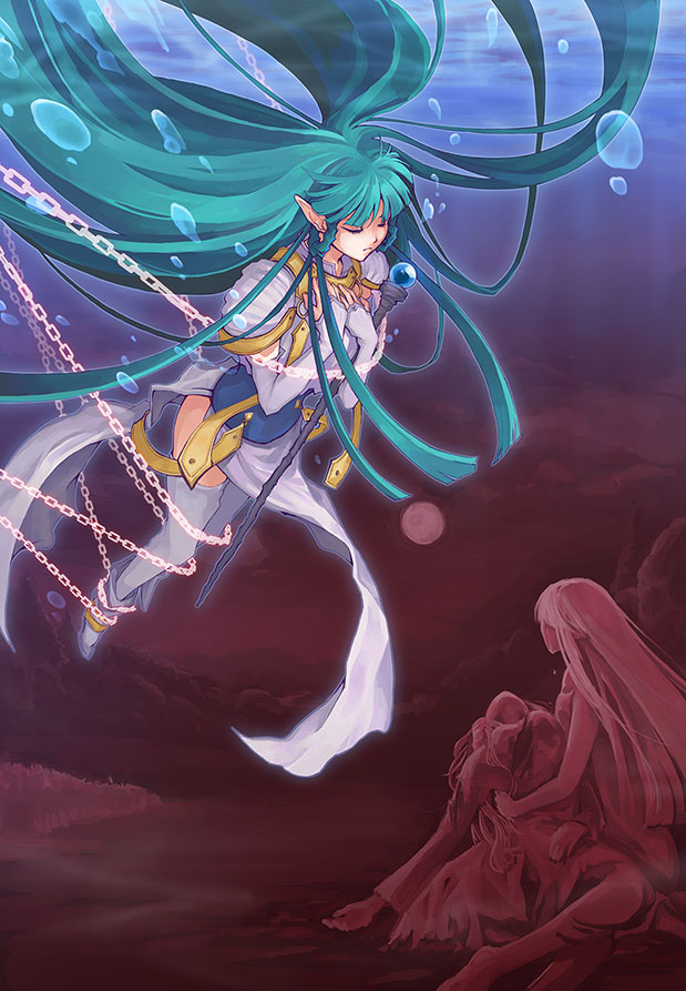 344_(sola), blue_hair, brandish, chain, chains, clare_(brandish), closed_eyes, dress