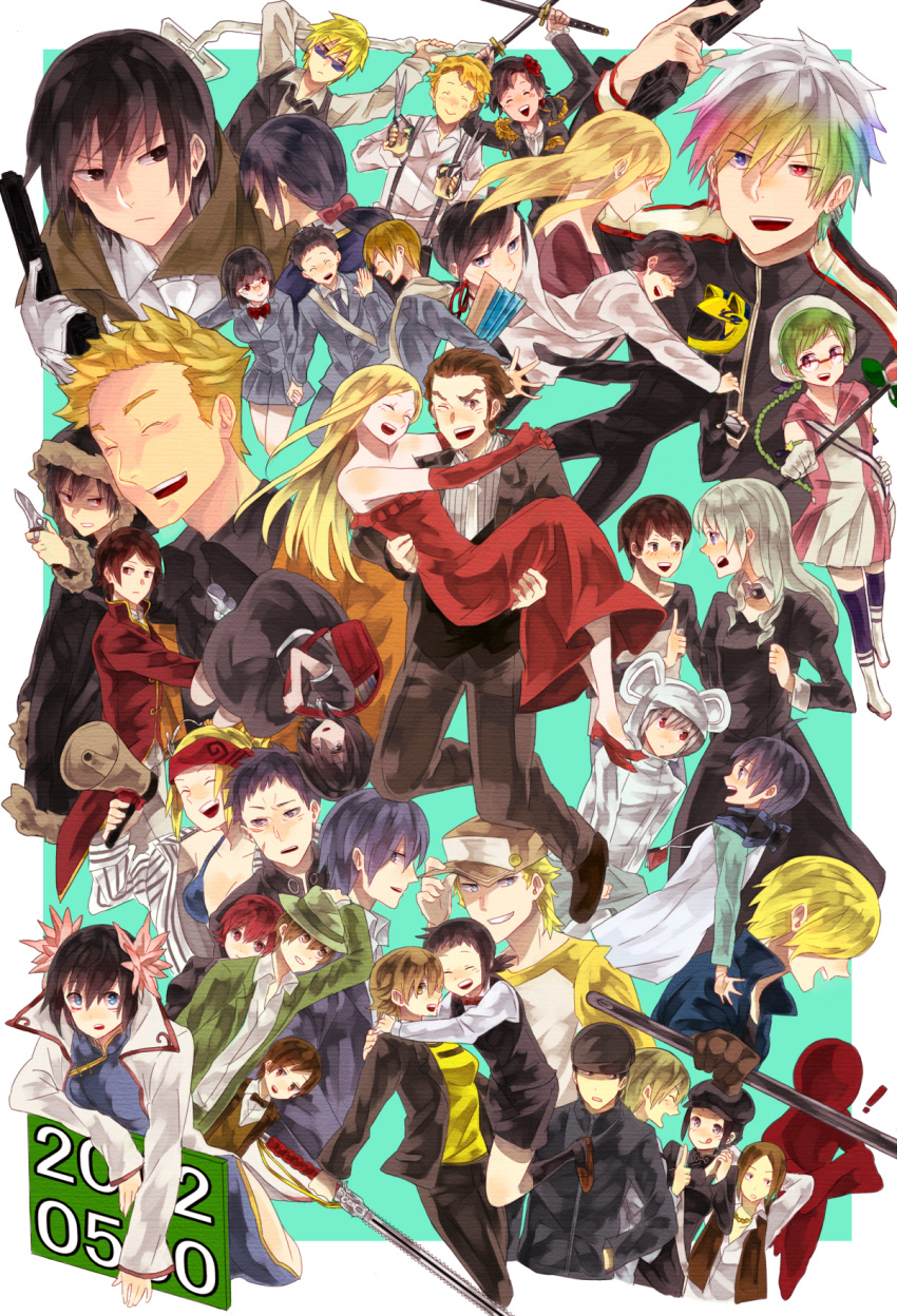 6+boys, 6+girls, annotated, awakusu_akane, baccano!, black_hair, blonde_hair, blue_eyes