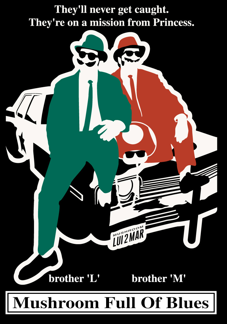 blues_brothers, bluesmobile, car, dodge_monaco, facial_hair, kamonegi, luigi, mario, motor_vehicle, mushroom, mustache, nintendo, parody, sunglasses, super_mario_bros., the_blues_brothers, vehicle