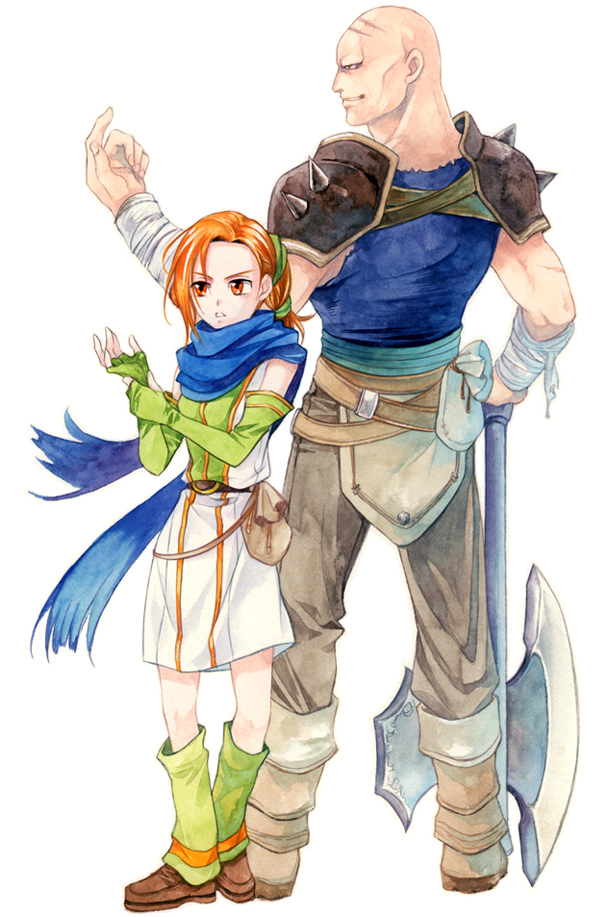 armor, axe, bald, bandages, boots, cath, elbow_gloves, fingerless_gloves