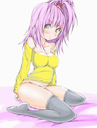bare_shoulders, black_legwear, black_thighhighs, breasts, feet, female, hinamori_amu, large_breasts