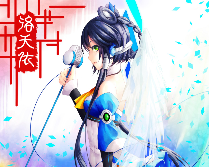 highres, luo_tianyi, microphone, sarie_(zyy842434511), solo, vocaloid, wings