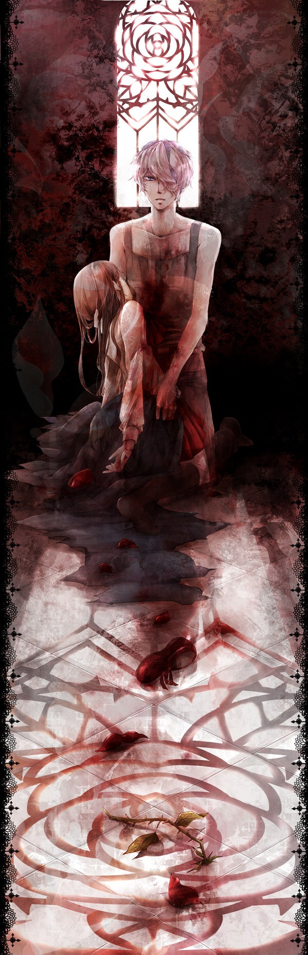 game_over, garry_(ib), highres, ib, ib_(ib), na_(sodium), petals, single_shoe
