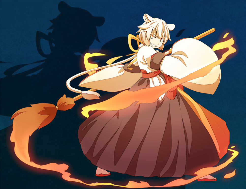 animal_ears, broom, grin, kuromiya, manakashi_akane, original, short_hair, smile