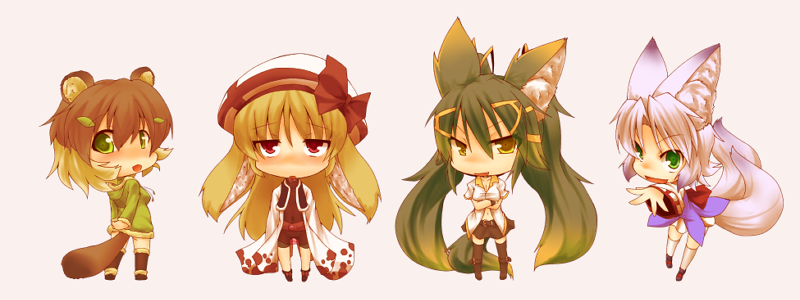 arashimiya_kiharu, chibi, crossed_arms, fukunomiya_koko, green_eyes, harumiya_ria, kuromiya, kuromiya_raika