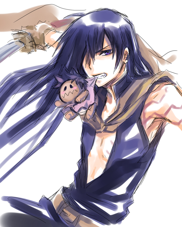 blue_hair, d.gray-man, doll, kanda_yuu, katana, long_hair, male, road_kamelot