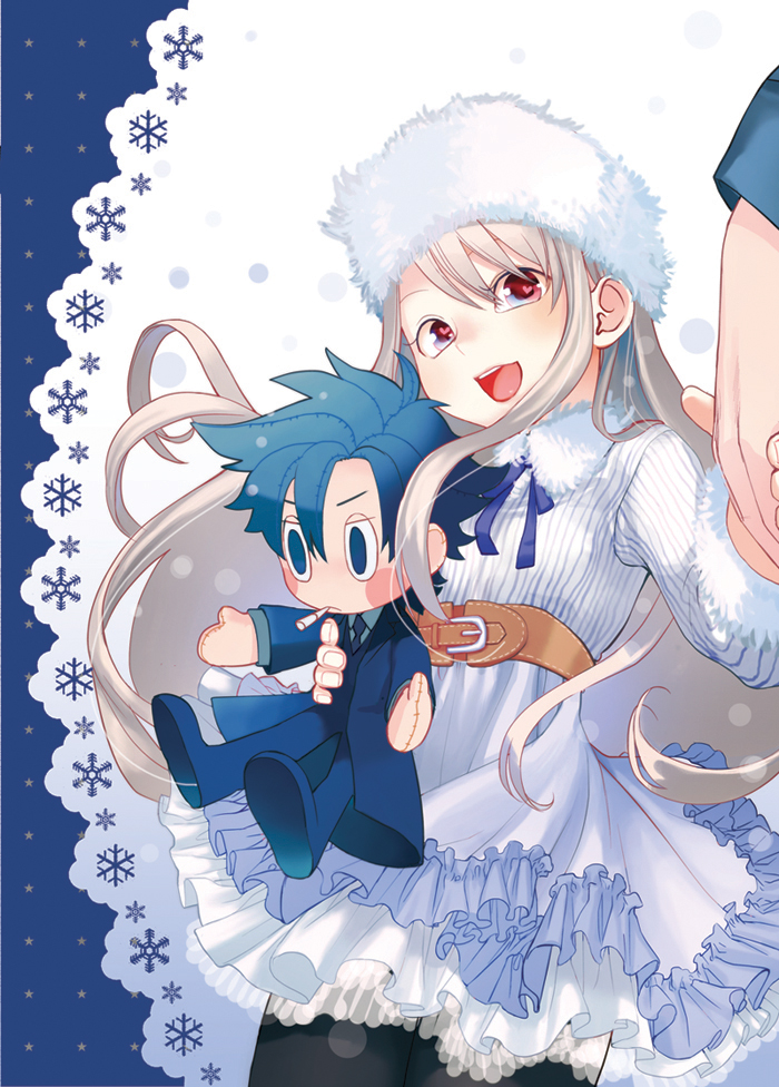 character_doll, dress, emiya_kiritsugu, fate/zero, fate_(series), fur_hat, hat, illyasviel_von_einzbern