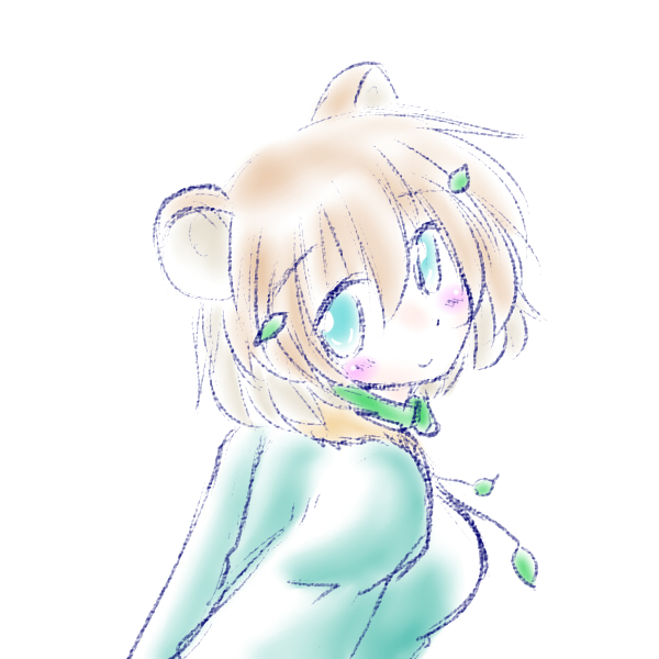 animal_ears, blush, breasts, copyright_request, mad_(kusakabe), short_hair, simple_background, smile