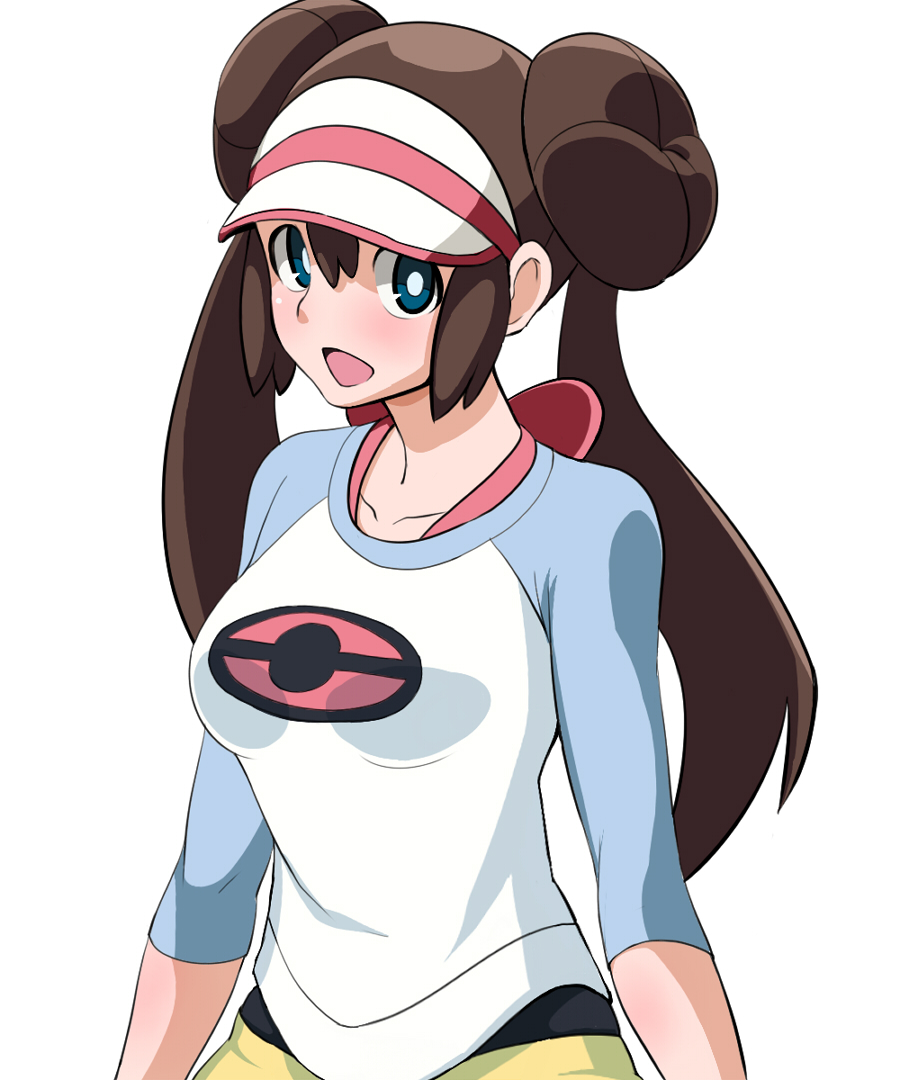 :d, blue_eyes, blush, breasts, brown_hair, collarbone, double_bun, long_hair