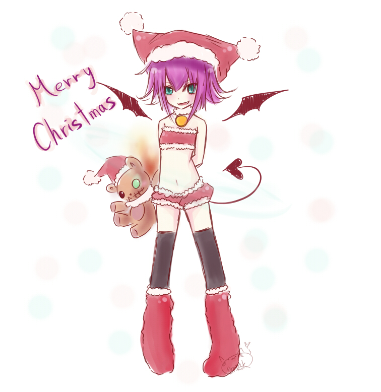 annie_hastur, bloomers, flat_chest, league_of_legends, midriff, neko_baby, pink_hair, santa_costume