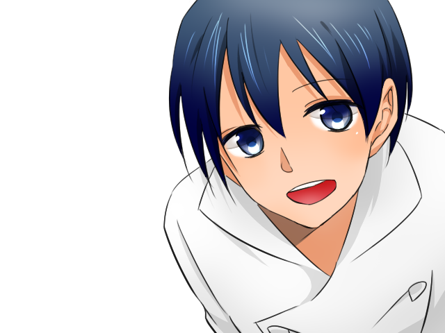 blue_eyes, blue_hair, leaning_forward, open_mouth, short_hair, solo, souma_hiroomi, working!!