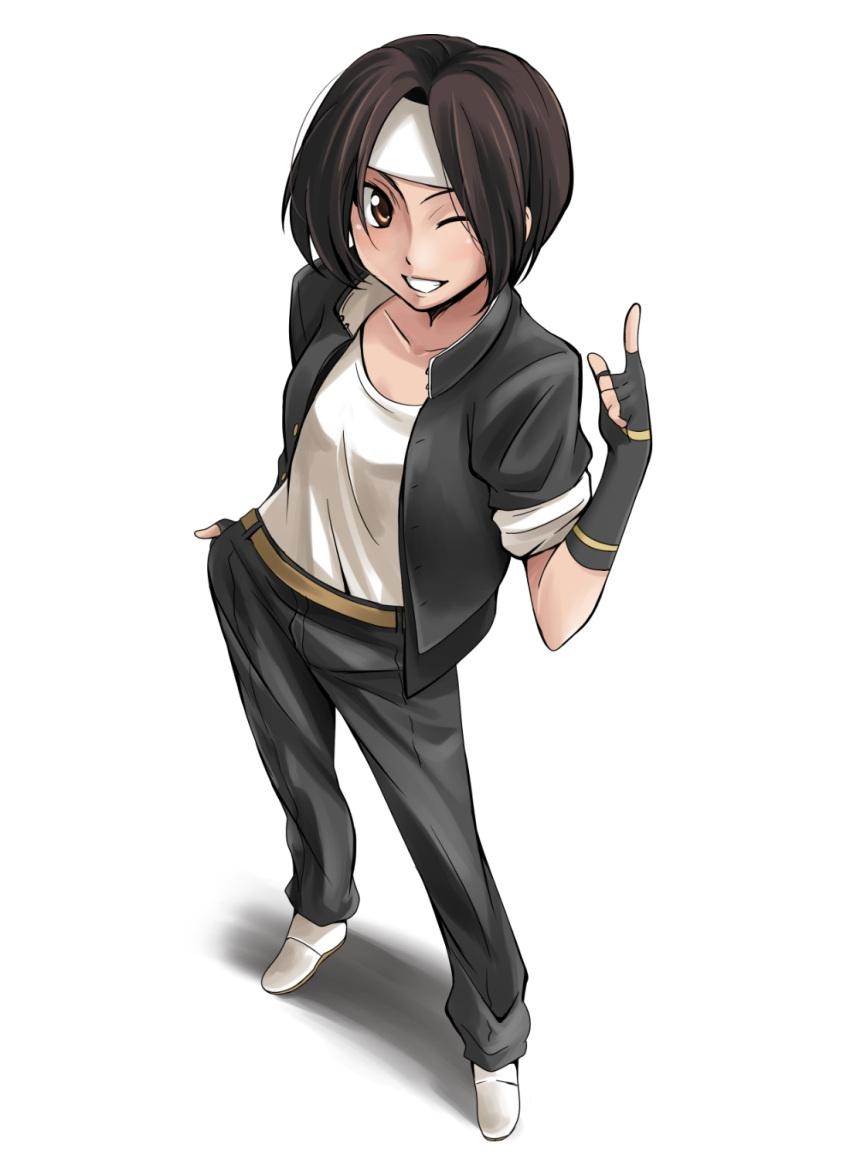 /kof, brown_eyes, brown_hair, cosplayer_kyouko, female, fingerless_gloves, from_above, gloves