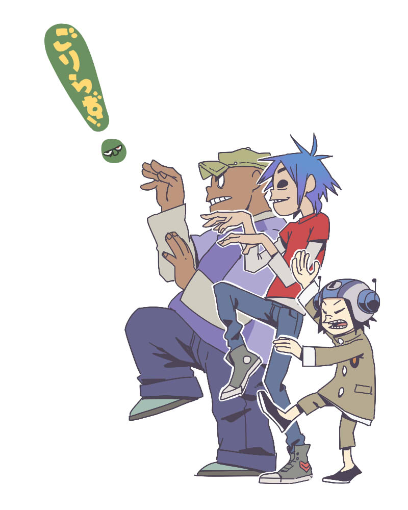 a-ka, antennae, black_hair, blue_hair, empty_eyes, gorillaz, hat, helmet