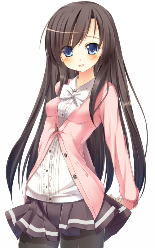1girl, :d, black_hair, black_skirt, blue_eyes, blush, eyebrows_visible_through_hair, female