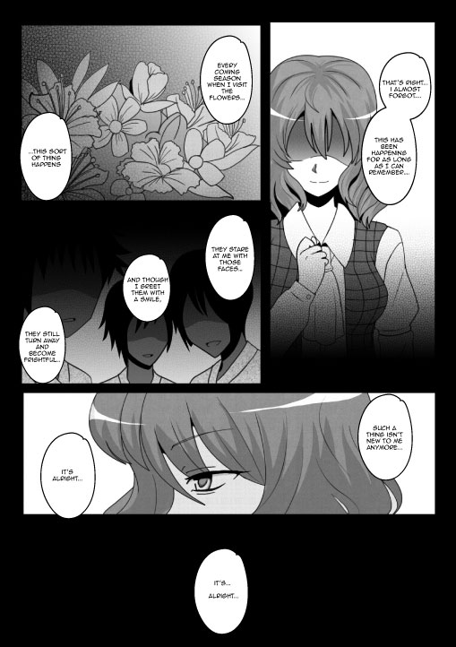 clenched_hand, comic, english, faceless, flower, hard_translated, kazami_yuuka, monochrome