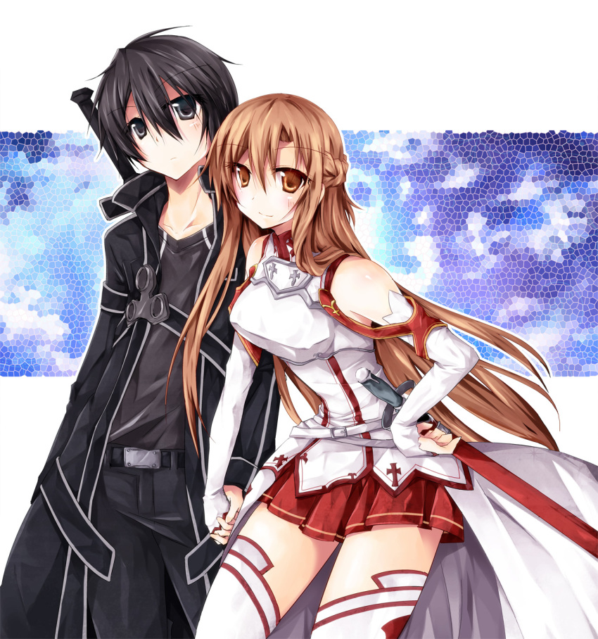 1girl, akina_rei, asuna_(sao), black_eyes, black_hair, breastplate, brown_eyes, brown_hair