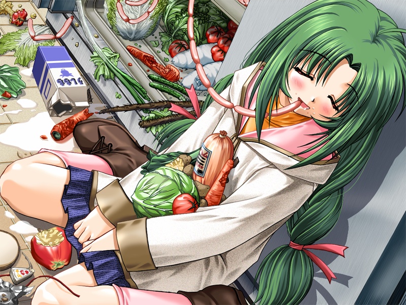 apple, apple_core, asuka_pyon, bitten_apple, blush, carrot, food, fruit