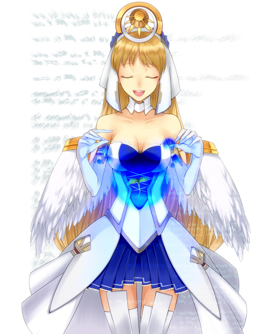 ar_tonelico_ii, bad_id, bare_shoulders, blonde_hair, breasts, chroche_latel_pastalie, cleavage, closed_eyes