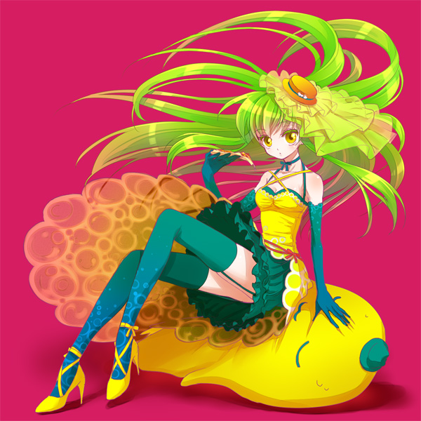 aqua_legwear, blush, c.c., c.c._lemon, c.c._lemon_(character), cheese-kun, code_geass, dress