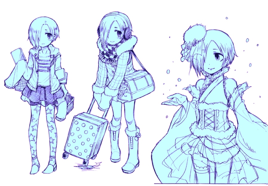1girl, alternate_costume, bags_under_eyes, bare_shoulders, blush, boots, checkered, coat