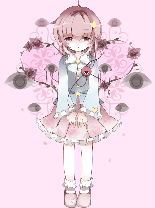 eyeball, flower, hair_ornament, heart, komeiji_satori, long_hair, long_sleeves, nekokyu