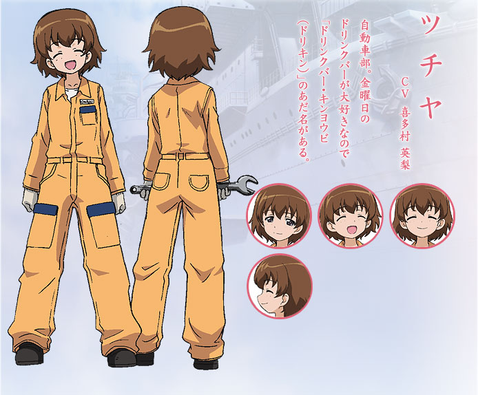 brown_eyes, brown_hair, character_sheet, closed_eyes, concept_art, expressions, eyes_closed, girls_und_panzer
