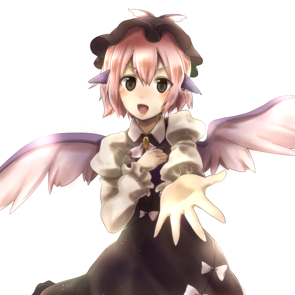 animal_ears, blush, hadurin_(zdmzy), hat, looking_at_viewer, mystia_lorelei, open_mouth, simple_background