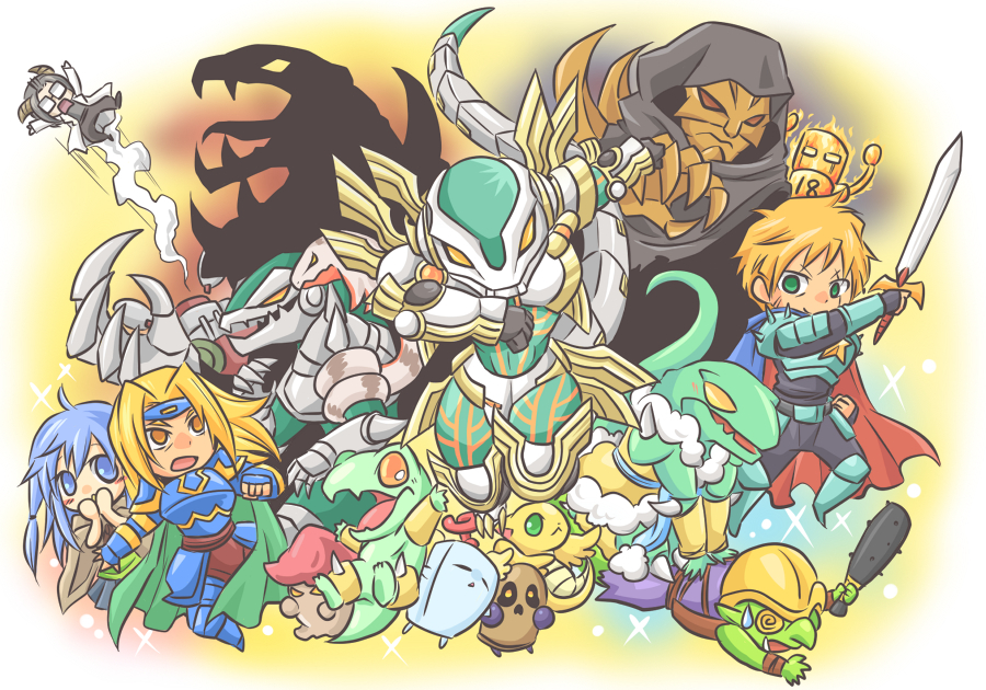 atusix, blazing_inpachi, blonde_hair, blue_hair, chibi, club, coat, duel_monster