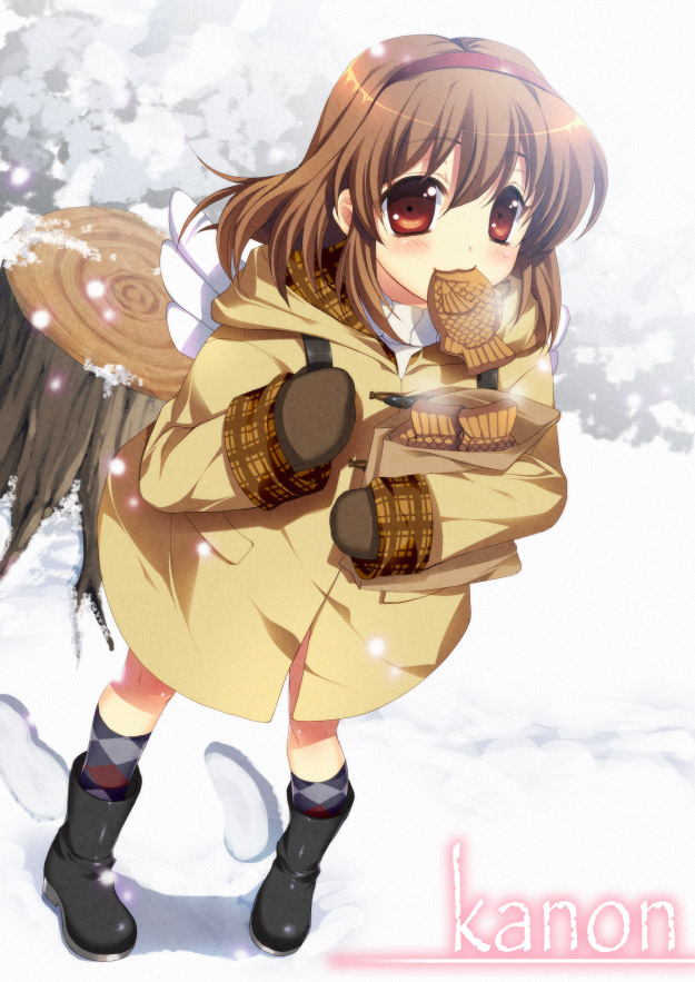 :3, backpack, bag, brown_hair, food, hairband, kairi_(strawberry_drop), kanon