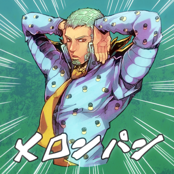 beard, chakoiking, facial_hair, green_hair, jojo_no_kimyou_na_bouken, mustache, necktie, posing