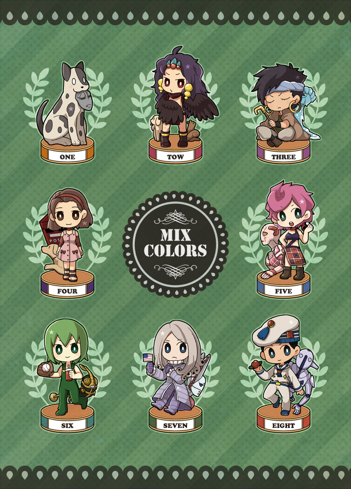 beret, black_hair, brown_hair, cane, cars_(jojo), chibi, danny_(jojo), dixie_cup_hat