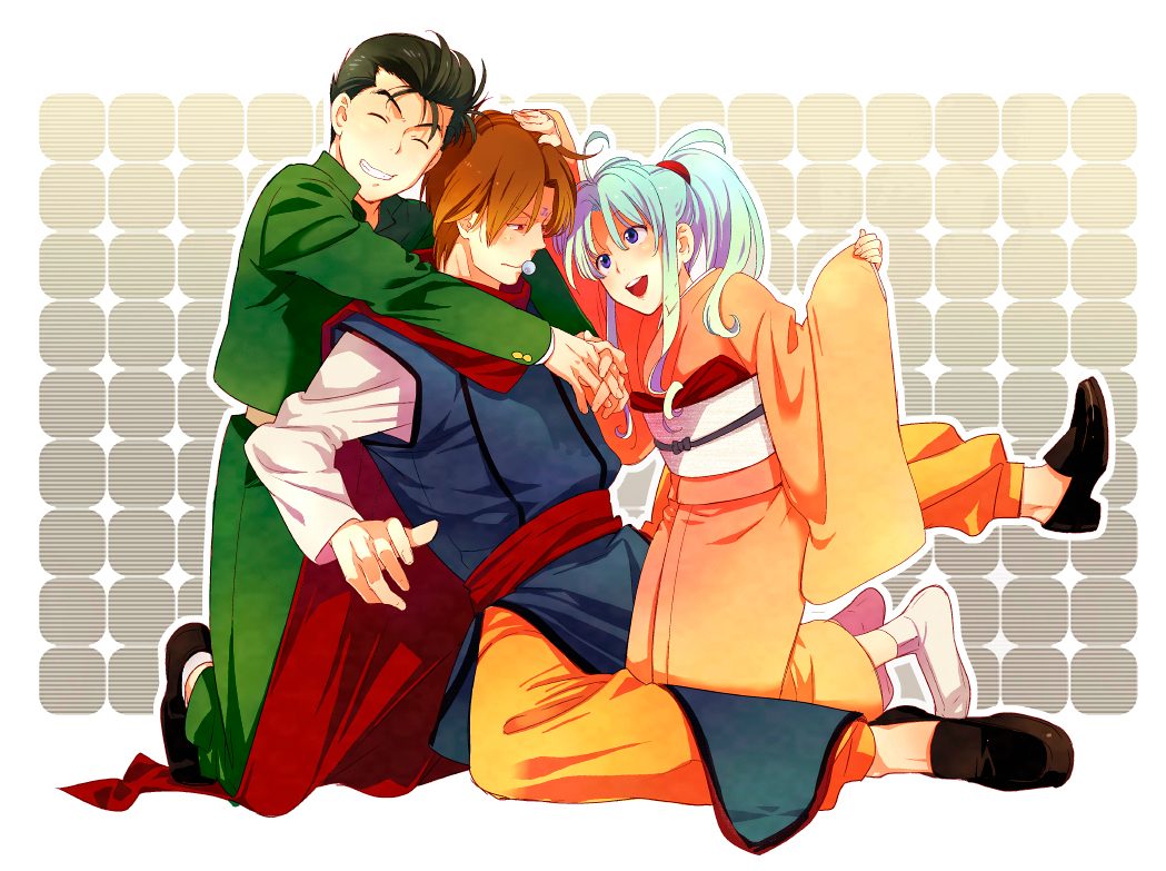 asari, black_hair, botan_(yu_yu_hakusho), botan_(yuu_yuu_hakusho), brown_hair, everyone, japanese_clothes, kimono