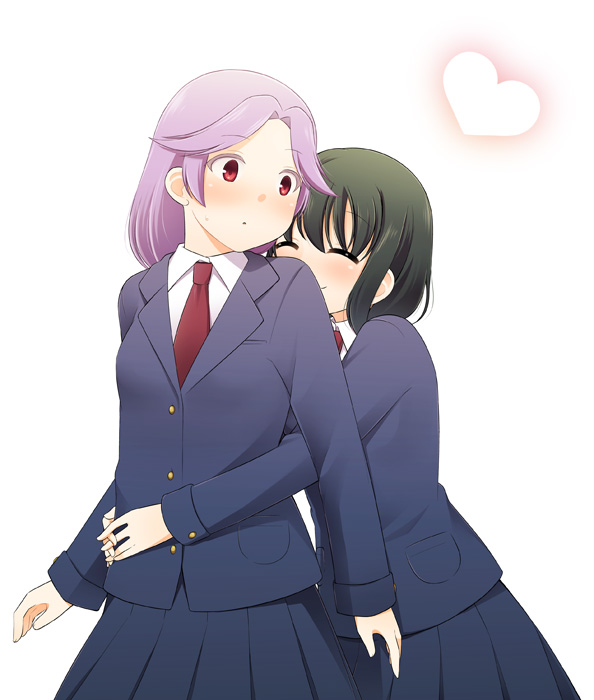 artist_request, blazer, blush, chabacha, closed_eyes, eyes_closed, hug, kajiki_yumi