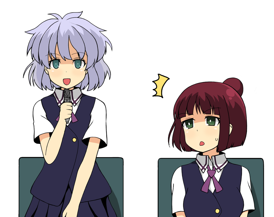 green_eyes, kosegawa_shiromi, microphone, multiple_girls, parody, raiexcat, red_hair, redhead