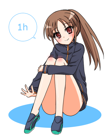 1girl, blush, bottomless, brown_hair, ponytail, saki, saki_achiga-hen, shoes