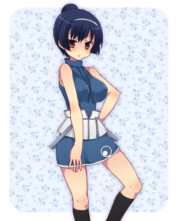 blush, breasts, brown_eyes, hair_bun, hairband, hao_huiyu, koromu, large_breasts