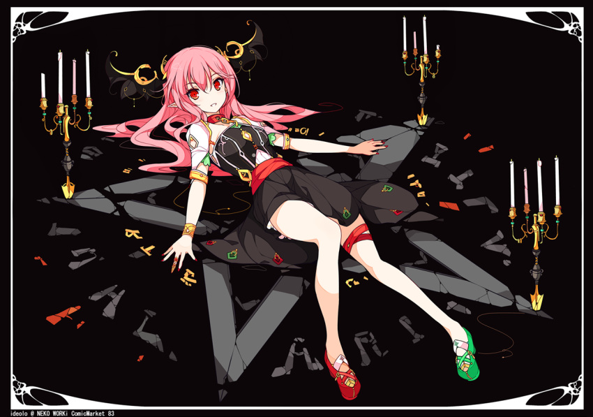 alternate_costume, alternate_hair_color, armlet, bare_legs, blush, bracelet, candelabra, candle